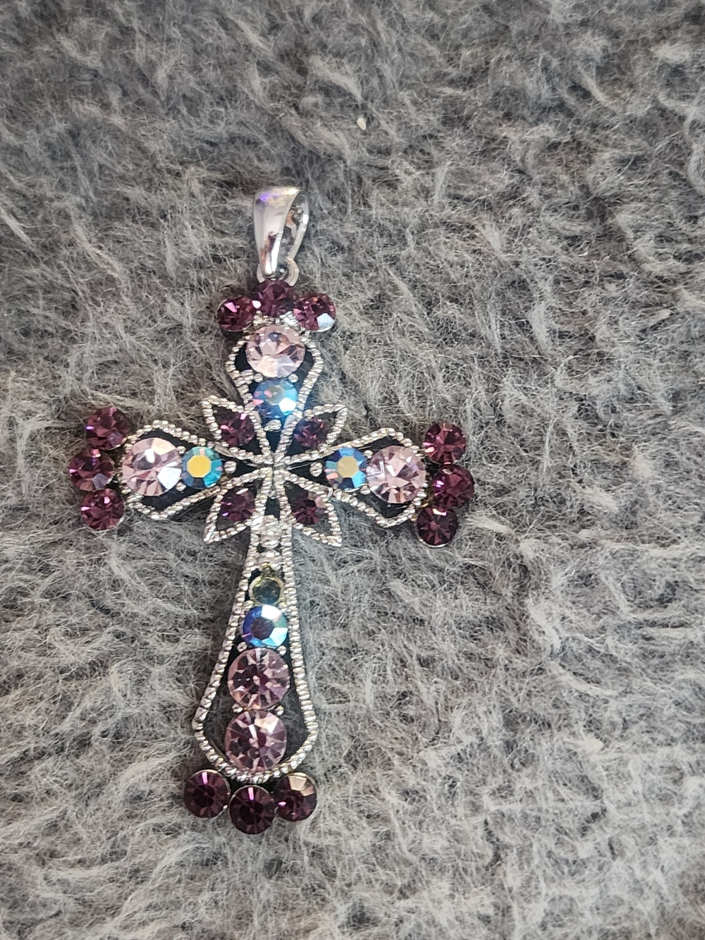 Claire's Purple and Pink Crystal Cross Pendant **BEAUTIFUL** NEW